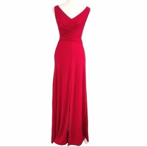 BCBGMAXAZRIA RED LONG EVENING DRAPED BELTED SLEEVELESS FLOWY DRESS - XXS